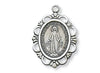 Sterling Silver Ornate Miraculous Medal on 18" Stainless Steel Chain