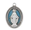 Sterling Silver Miraculous Medal with Blue Enamel - 18" Chain