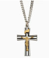 Men's Two-Tone Sterling Silver Black Enameled Crucifix