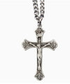 Large Men's Sterling Silver Crucifix Necklace with Budded Edges