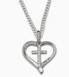 Sterling Silver Heart/Cross/Cubic Zirconia Necklace, 1"