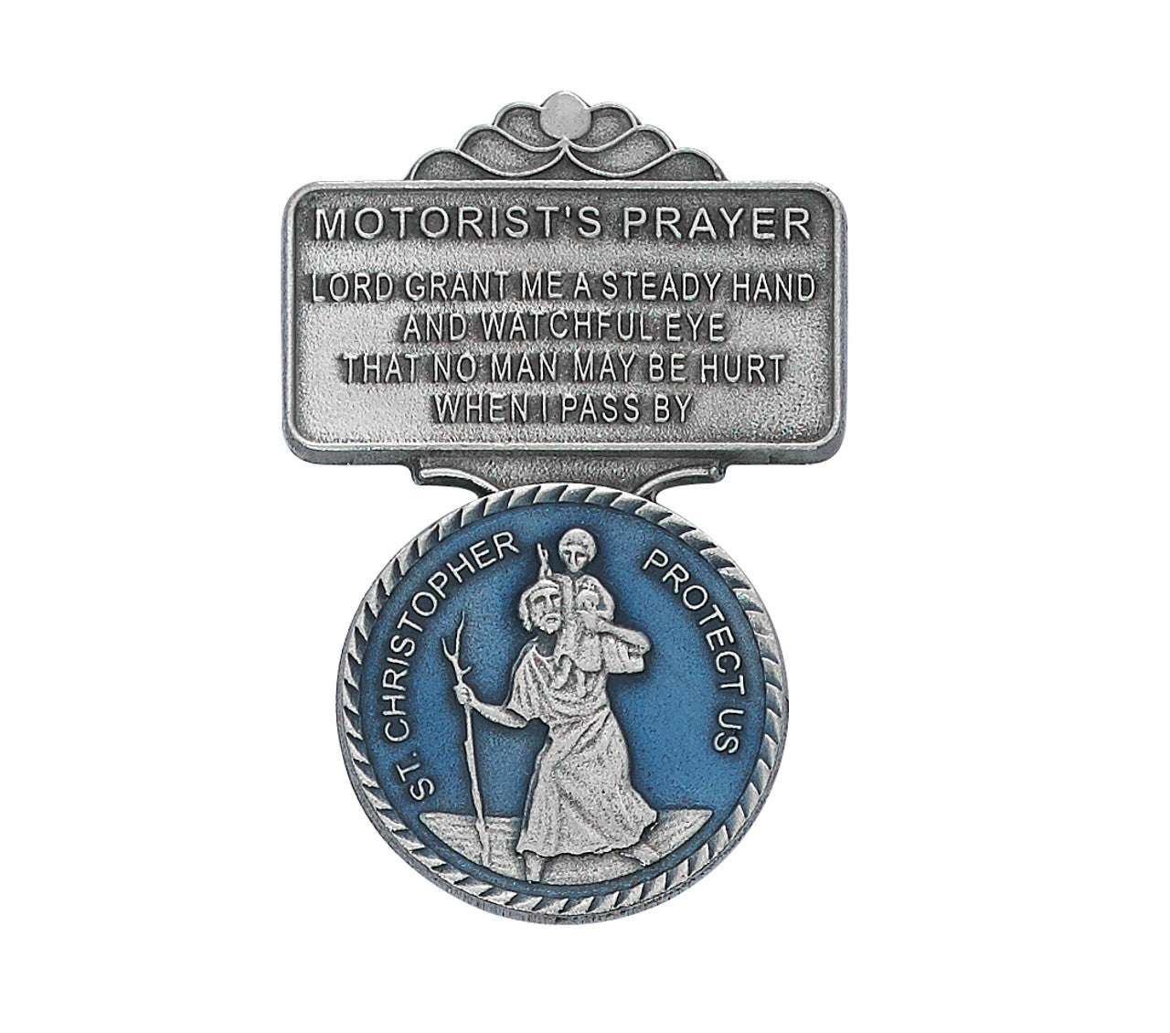 PEWTER ST. CHRISTOPHER BLUE VISOR CLIP