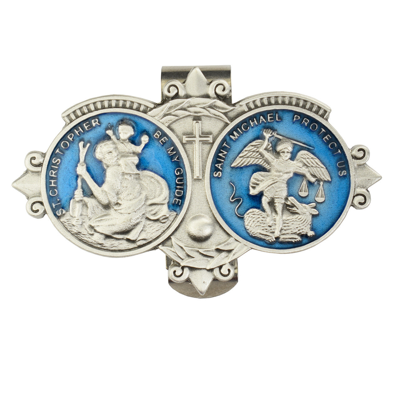 ST. CHRISTOPHER And ST. MICHAEL BLUE VISOR CLIP