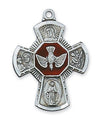 Sterling Silver Red Enameled 4-Way Pendant - 24" Chain