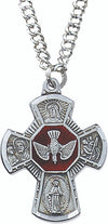 Antique Pewter Red Enameled 4-Way Confirmation Pendant